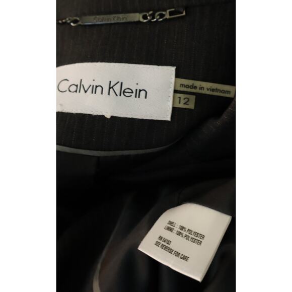 Calvin Klein Gray Pinstripe Skirt Suit Womens 12 Corporate Power Office Classic - Picture 7 of 9
